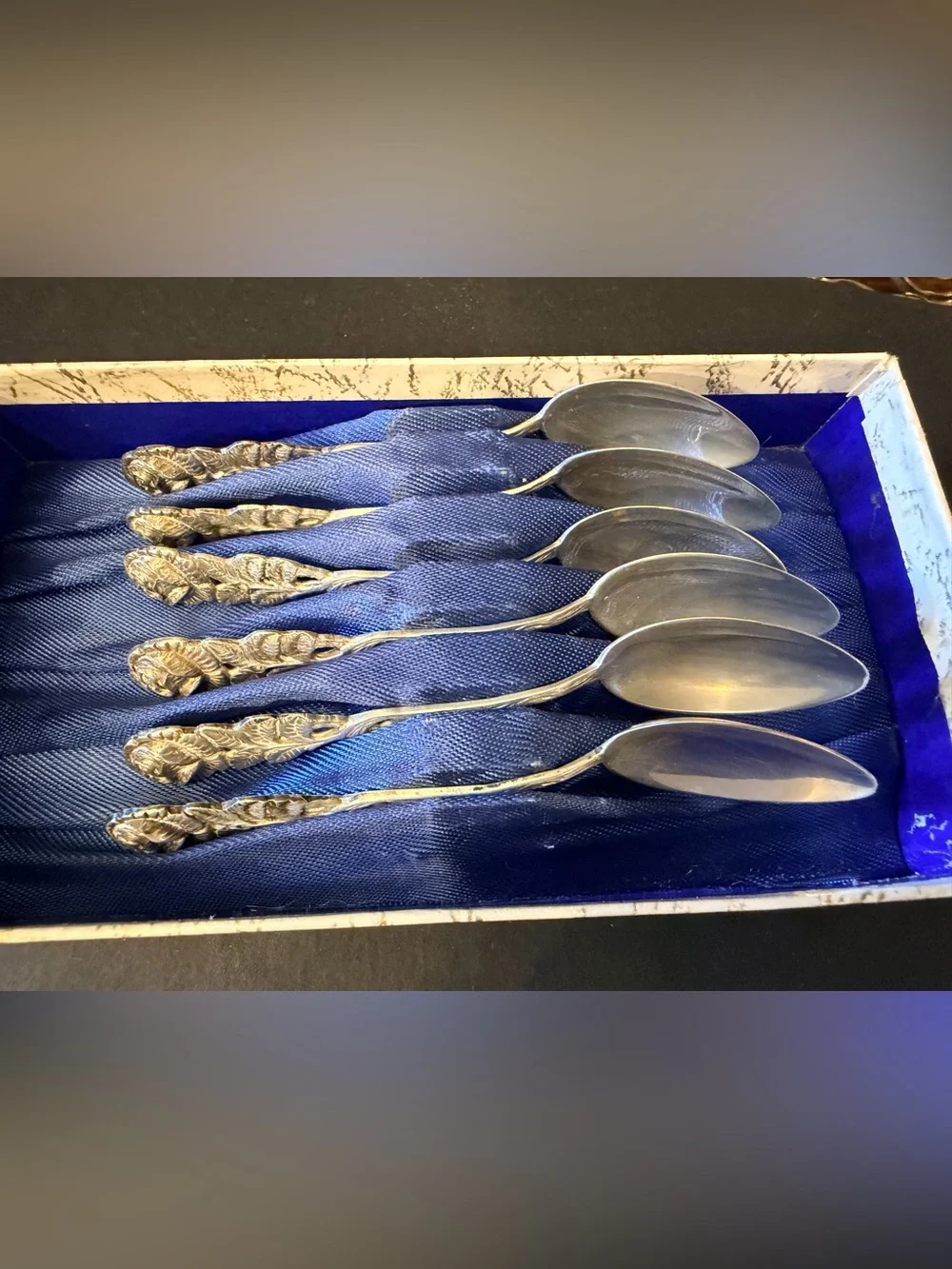 Vintage Antiko 800 Silver Hildesheim Rose Demitasse Spoons Set of 6 Boxed-no lid
